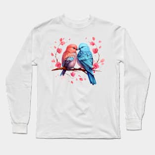 Valentine Kissing Azure Dollar Bird Couple Long Sleeve T-Shirt